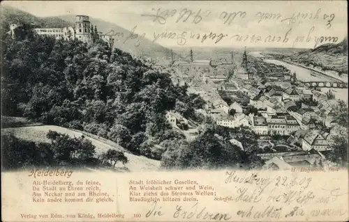 Ak Heidelberg am Neckar, Panorama, Gedicht