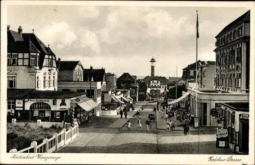 Ak Nordseebad Wangerooge in Ostfriesland, Hedelius Straße, Leuchtturm