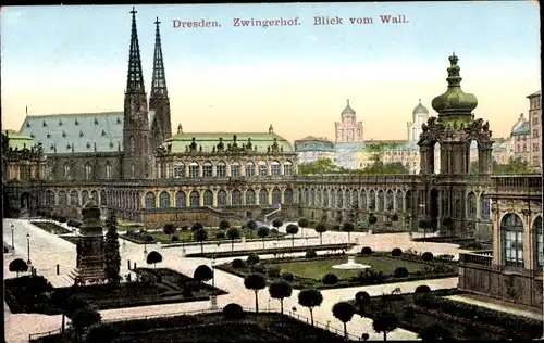 Ak Dresden Altstadt, Königlicher Zwinger, Zwingerhof, Blick vom Wall
