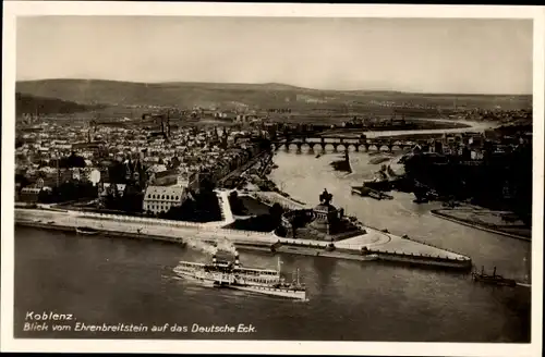 Ak Koblenz am Rhein, Ortspanorama, Blick vom Ehrenbreitstein auf Deutsches Eck