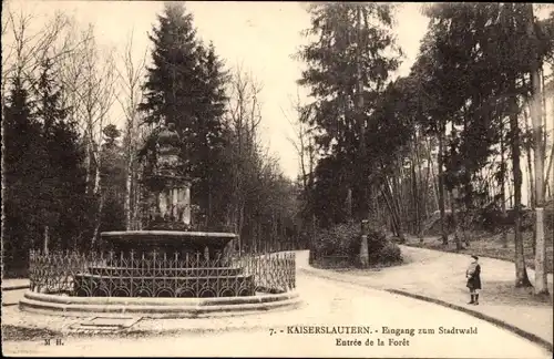 Ak Kaiserslautern, Eingang zum Stadtwald, Brunnen, Mann