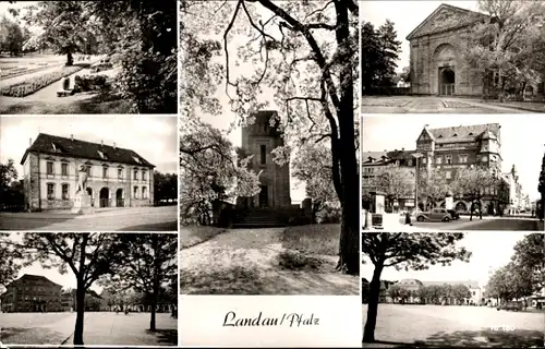 Ak Landau in der Pfalz, Platz, Gebäude, Turm, Ortspartie, Park