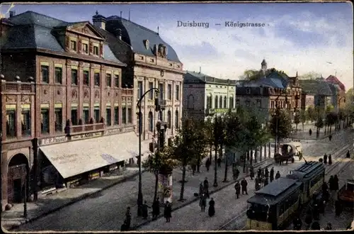 Ak Duisburg, Königstraße, Geschäft G. Adam, Straßenbahn