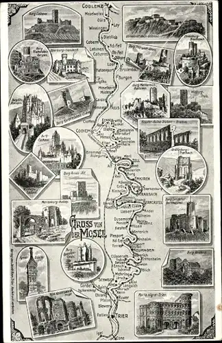 Landkarten Ak Trier in Rheinland Pfalz, Mosel, Koblenz, Kochem, Piesport, Marienburg, Kloster Stuben