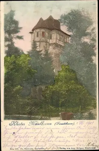 Ak Maulbronn im Schwarzwald, Kloster, Faustturm