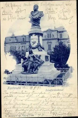 Ak Karlsruhe in Baden, Nymphe und Engel am Scheffel Denkmal, Hermann Volz