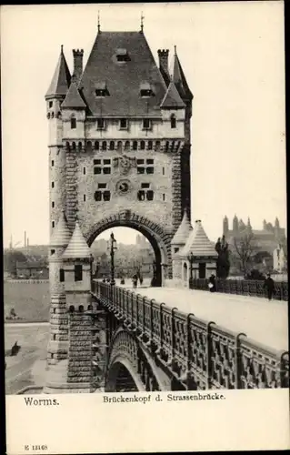 Ak Worms am Rhein, Brückenkopf der Straßenbrücke