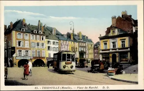 Ak Thionville Diedenhofen Lothringen Mosel, Place du Marché, Straßenbahn