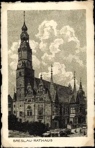 Künstler Ak Wrocław Breslau Schlesien, Rathaus