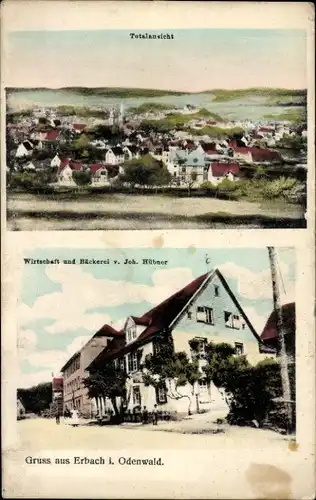 Ak Erbach im Odenwald Hessen, Gesamtansicht, Wirtschaft und Bäckerei