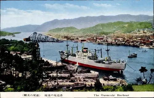 Ak Onomichi Japan, Dampfer im Hafen
