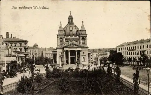 Ak Warszawa Warschau Polen, Alexandraplatz, G. Saint Raphael, Stadt nach der Eroberung, I WK