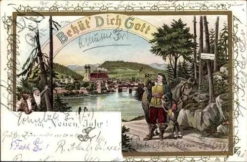 Litho Baden Baden am Schwarzwald, Behüt Dich Gott, Trompeter, Ort