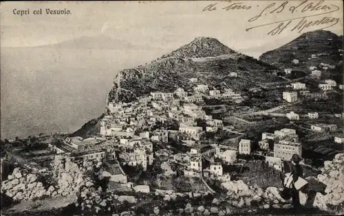 Ak Capri Neapel Kampanien, Gesamtansicht der Stadt mit Vesuv