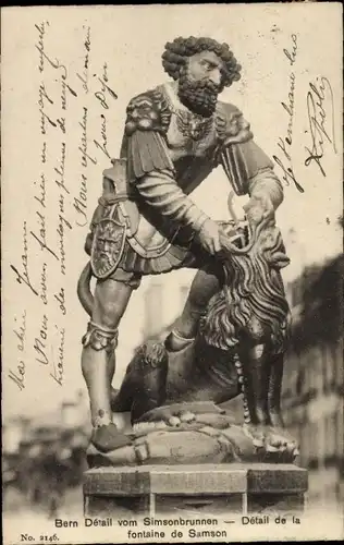 Ak Bern Stadt Schweiz, Detail vom Simsonbrunnen