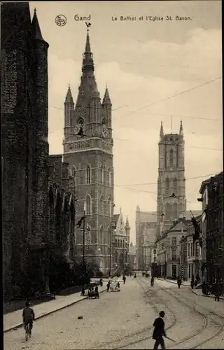 Ak Gand Gent Ostflandern, Beffroi, Kirche St. Bavon