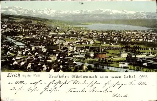 Ak Zürich Stadt Schweiz, von der Waid, Panorama