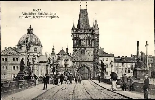 Ak Praha Prag Tschechien, Altstädter Brückenturm, Kreuzherrenplatz