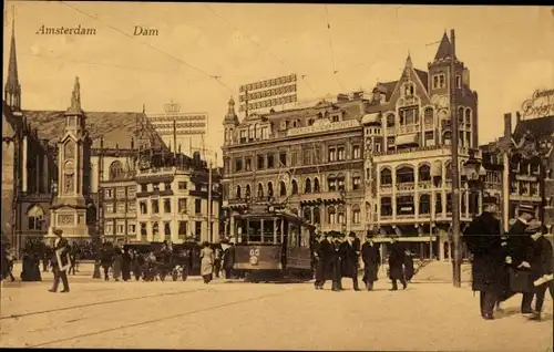 Ak Amsterdam Nordholland Niederlande, Dam, Straßenbahn