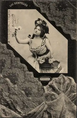 Ak Französische Tracht, Klöppelwerk, Frau-Portrait, Chantilly