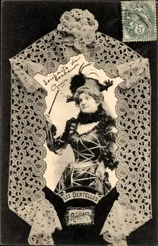 Ak Französische Tracht, Klöppelwerk, Frau-Portrait