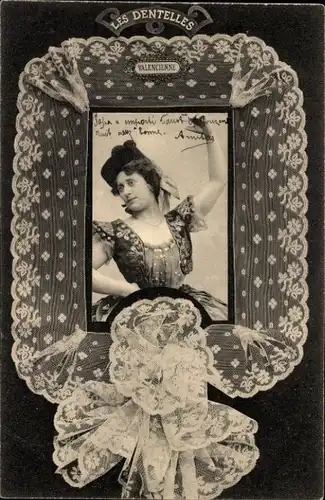 Ak Französische Tracht, Klöppelwerk, Frau-Portrait