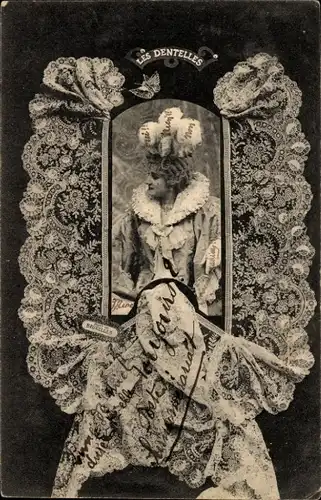 Ak Französische Tracht, Klöppelwerk, Frau-Portrait