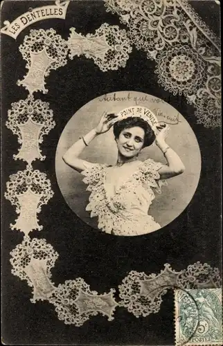 Ak Französische Tracht, Klöppelwerk, Frau-Portrait