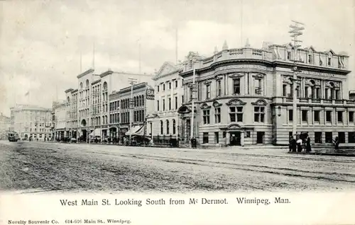 Ak Winnipeg Manitoba Kanada, West Main St, Blick nach Süden von Mc Dermot