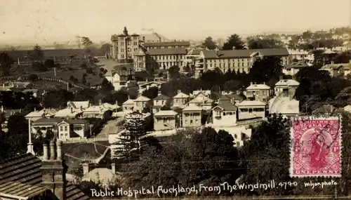 Ak Auckland Neuseeland, Krankenhaus von der Windmühle aus gesehen