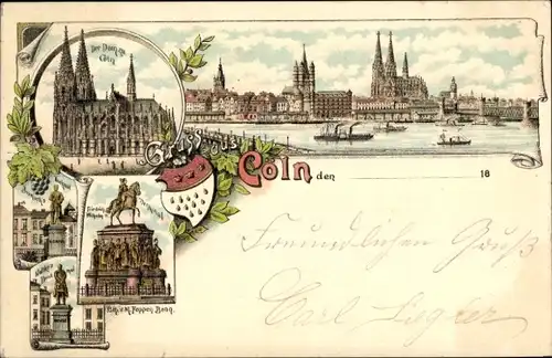 Litho Köln, Kölner Dom, Friedrich Wilhelm Denkmal, Moltke Denkmal, Bismarck