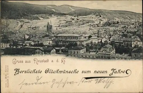 Ak Neustadt an der Haardt Neustadt an der Weinstraße, Totale, Neujahrsglückwunsch