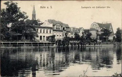 Ak Halle an der Saale, Saalepartie mit Gröllwitzer Ufer