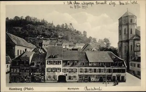 Ak Homburg im Saarpfalz Kreis, Marktplatz, Kirche, Gasthaus Bismarck, Drogerie Philipp Wild