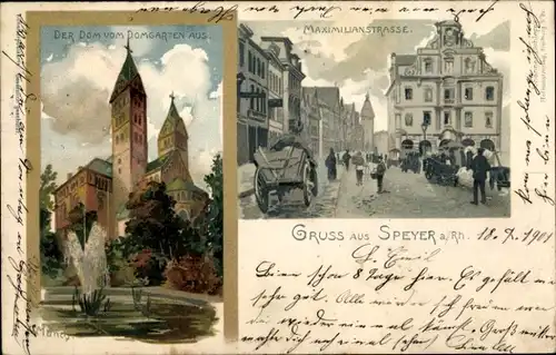 Künstler Litho Münch, C., Speyer am Rhein, Dom, Maximilianstraße