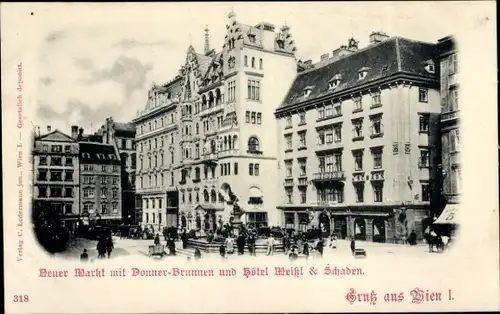 Ak Wien 1 Innere Stadt, Neuer Markt mit Donnerbrunnen und Hotel