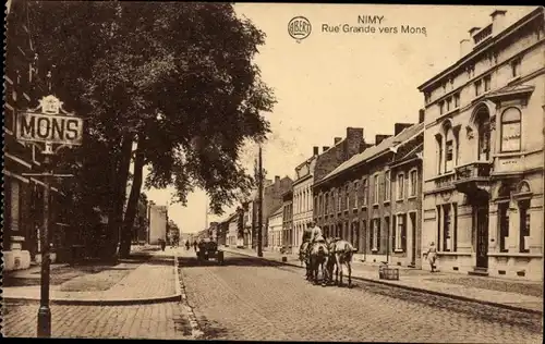 Ak Nimy Hennegau Wallonien, Rue Grande in Richtung Mons