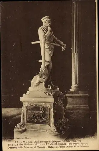 Ak Monaco, Le Musee Oceanographique, Statue du Prince Albert 1er