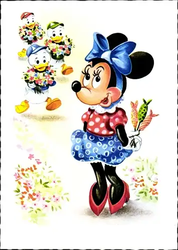 Ak Walt Disney, Minnie Maus, Blumen