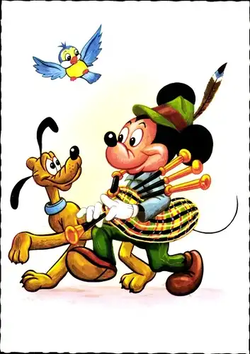 Ak Walt Disney, Mickey Mouse, Pluto, Dudelsack