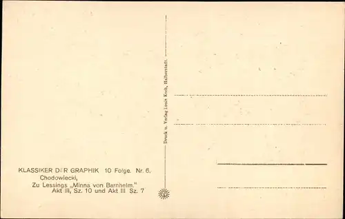 Künstler Ak Chodowiecki, Klassiker der Graphik, Lessings Minna von Barnheim, Akt III