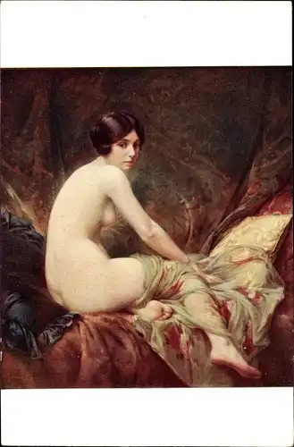 Künstler Ak Penot, A., Nackte Frau, Frauenakt, Bett