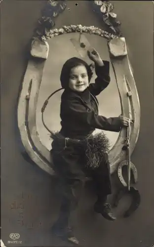 Ak Glückwunsch Neujahr, Schornsteinfeger, Hufeisen