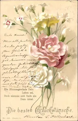 Litho Glückwunsch, Blühende Blumen