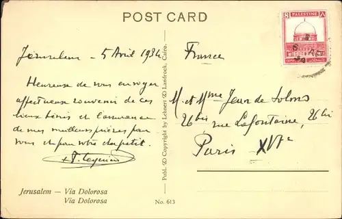 Ak Jerusalem Israel, Via Dolorosa, Gasse, Mann mit Eseln