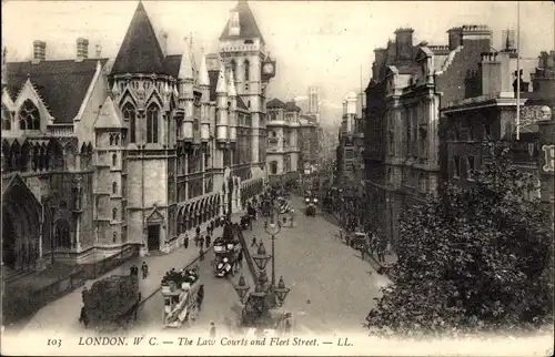 Ak London City England, The Law Courts und Fleet Street