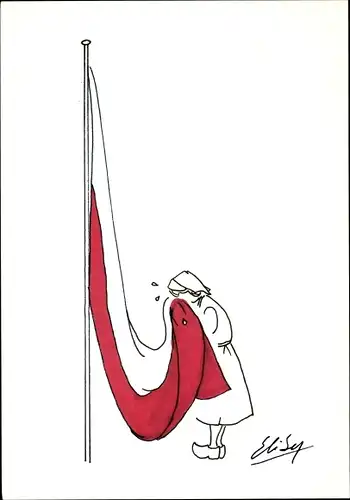 Künstler Ak Geschichte Polen, weinende Frau, Landesflagge