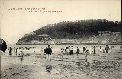 Ak San Sebastian Baskenland, la Playa, el público paseando