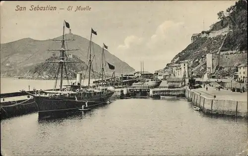 Ak San Sebastián Baskenland, Schiff am Dock