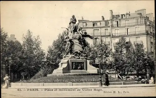 Ak Paris XVI, Platz und Denkmal von Victor Hugo